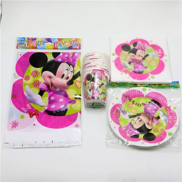 61pcs lot Kids Baby Shower Favors Tablecloth Cartoon Decoration Plates Minnie Mouse Birthday Party Napkins Cups Events Present