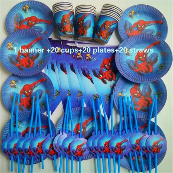 61pcs spiderman banner 20 People kids birthday party party decoration sets paper garland plates cups baby shower supplies