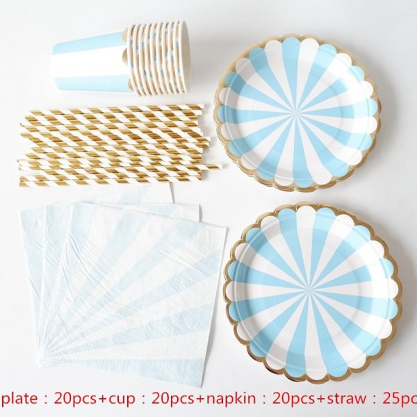 85pcs Stripe Disposable Paper Plates Cups Napkins Straw Kids Party Tableware Sets Kids Birthday Bridal Shower Girls Day Decor - Image 2