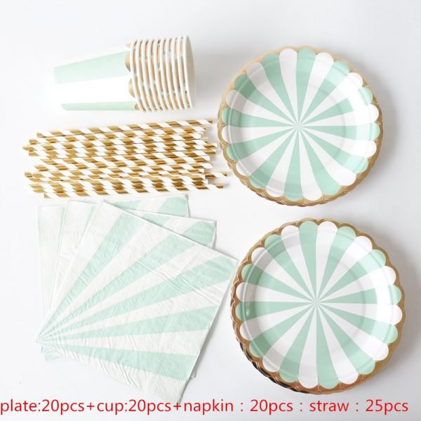 85pcs Stripe Disposable Paper Plates Cups Napkins Straw Kids Party Tableware Sets Kids Birthday Bridal Shower Girls Day Decor - Image 3