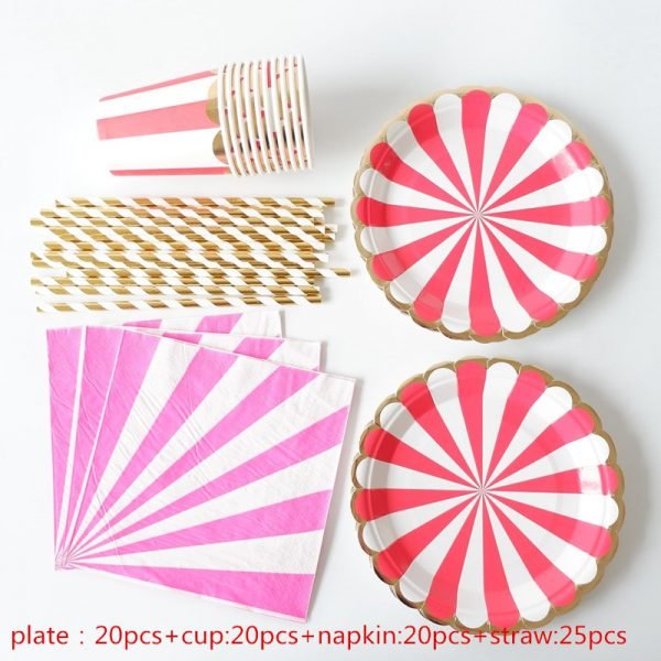 85pcs Stripe Disposable Paper Plates Cups Napkins Straw Kids Party Tableware Sets Kids Birthday Bridal Shower Girls Day Decor - Image 4