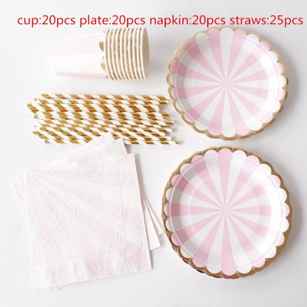 85pcs Stripe Disposable Paper Plates Cups Napkins Straw Kids Party Tableware Sets Kids Birthday Bridal Shower Girls Day Decor