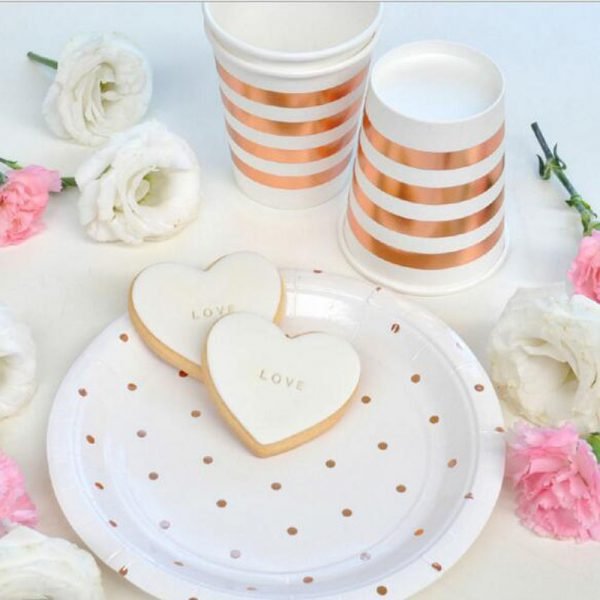 8Pcs Rose Gold Series Gilding Paper Straws/Cup/Plate/ Disposable Tableware Party Supplies Wedding/Birthday/ Pool Party Decor - Image 2