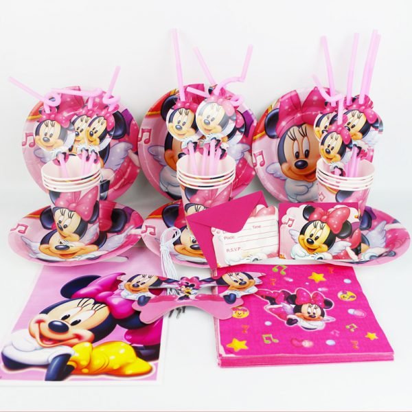 92pcs Minnie Mouse  kids happy birthday party decoration plate cup straw napkins loot bags for 12 people party supplie