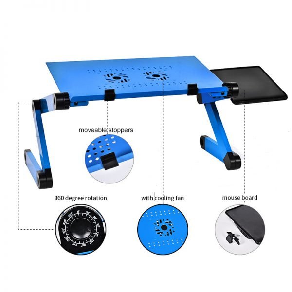Actionclub Adjustable Laptop Table Portable Foldable Computer Desk On Bed Laptop Stand Tray Desk With Cooling Fans Mouse Pad - Image 2