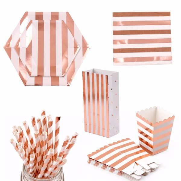 FENGRISE Rose Gold Disposable Tableware Sets Champagne Party Cup Plate Party Tableware for Wedding Decor Birthday Party Supplies - Image 6