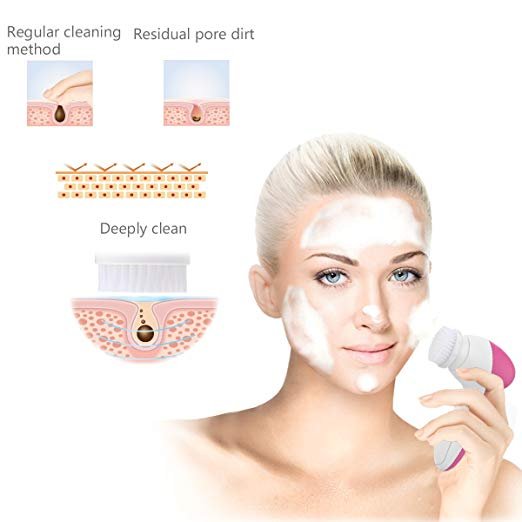 Facial Cleansing Brush Waterproof Face Brush with 5 Brush Heads for Deep Cleansing, Gentle Exfoliating, Removing Blackhead - Image 4