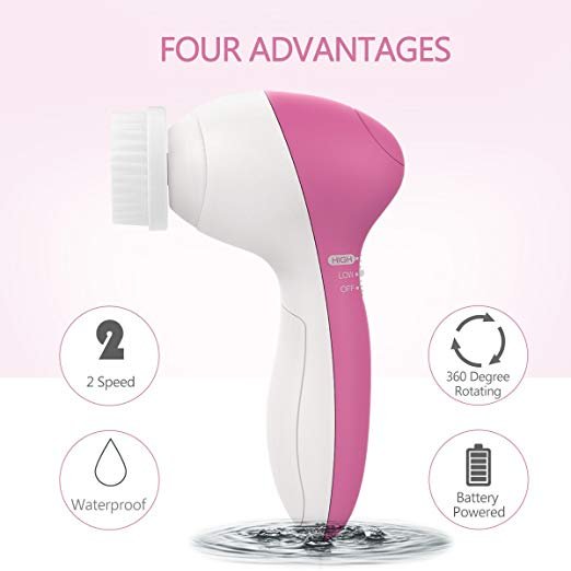 Facial Cleansing Brush Waterproof Face Brush with 5 Brush Heads for Deep Cleansing, Gentle Exfoliating, Removing Blackhead - Image 6