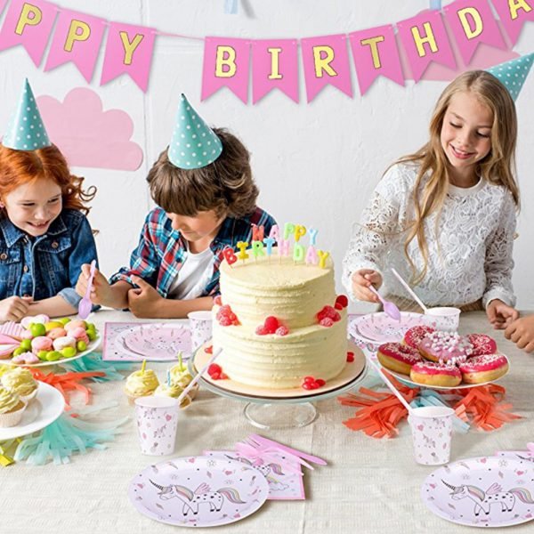 Huiran Unicorn Disposable Tableware Disposable Paper Plate Cups Unicorn Birthday Party Decorations Kids Party Supplies Unicornio - Image 2