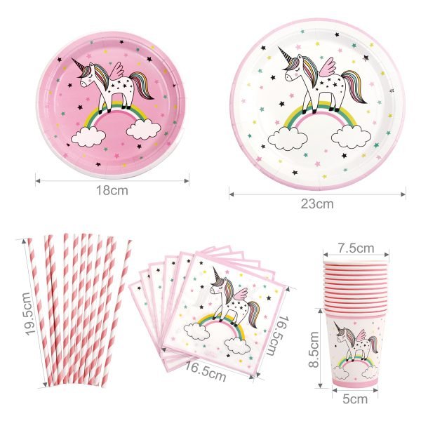 Huiran Unicorn Disposable Tableware Disposable Paper Plate Cups Unicorn Birthday Party Decorations Kids Party Supplies Unicornio - Image 3