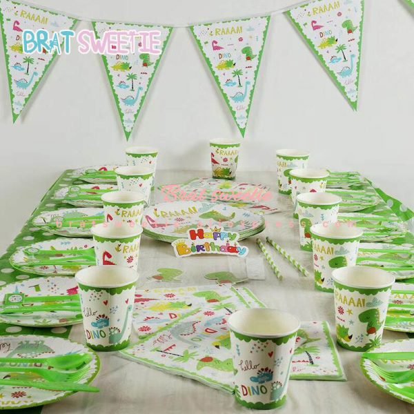Jungle Party Kids Boys Baby Happy Birthday Flag Banner Disposable Tableware Set Dinosaur Themed Party Decoration Supplies Favors - Image 2