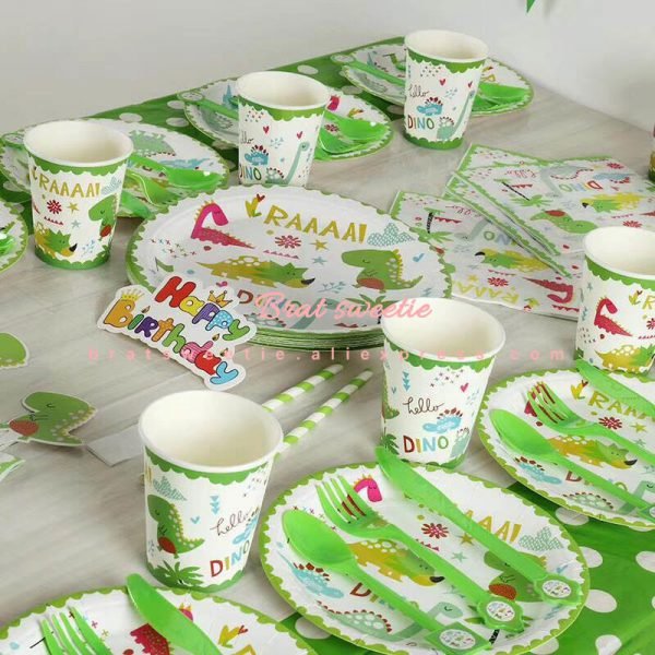 Jungle Party Kids Boys Baby Happy Birthday Flag Banner Disposable Tableware Set Dinosaur Themed Party Decoration Supplies Favors - Image 3