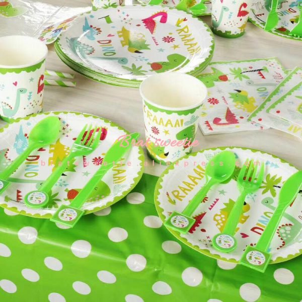 Jungle Party Kids Boys Baby Happy Birthday Flag Banner Disposable Tableware Set Dinosaur Themed Party Decoration Supplies Favors - Image 5