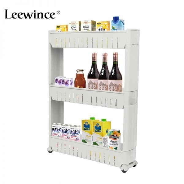 Leewince Multipurpose Bathroom Storage Storage Rack Shelf Multi-layer Refrigerator Side Shelf Shelf with Removable Wheels Crack - Image 2