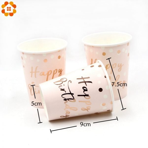 Pink Happy Birthday Series Disposable Tableware Gilding Paper Straws/Napkin/Cup/Plate For Home Kids Birthday Party Decoration - Image 4