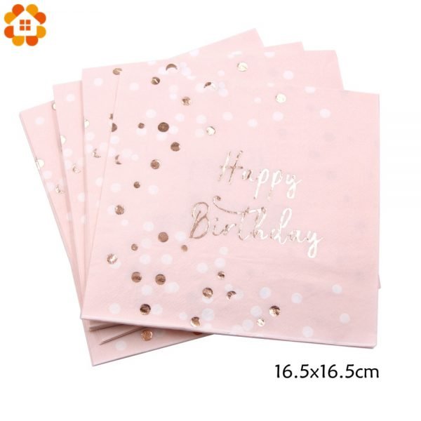 Pink Happy Birthday Series Disposable Tableware Gilding Paper Straws/Napkin/Cup/Plate For Home Kids Birthday Party Decoration - Image 6
