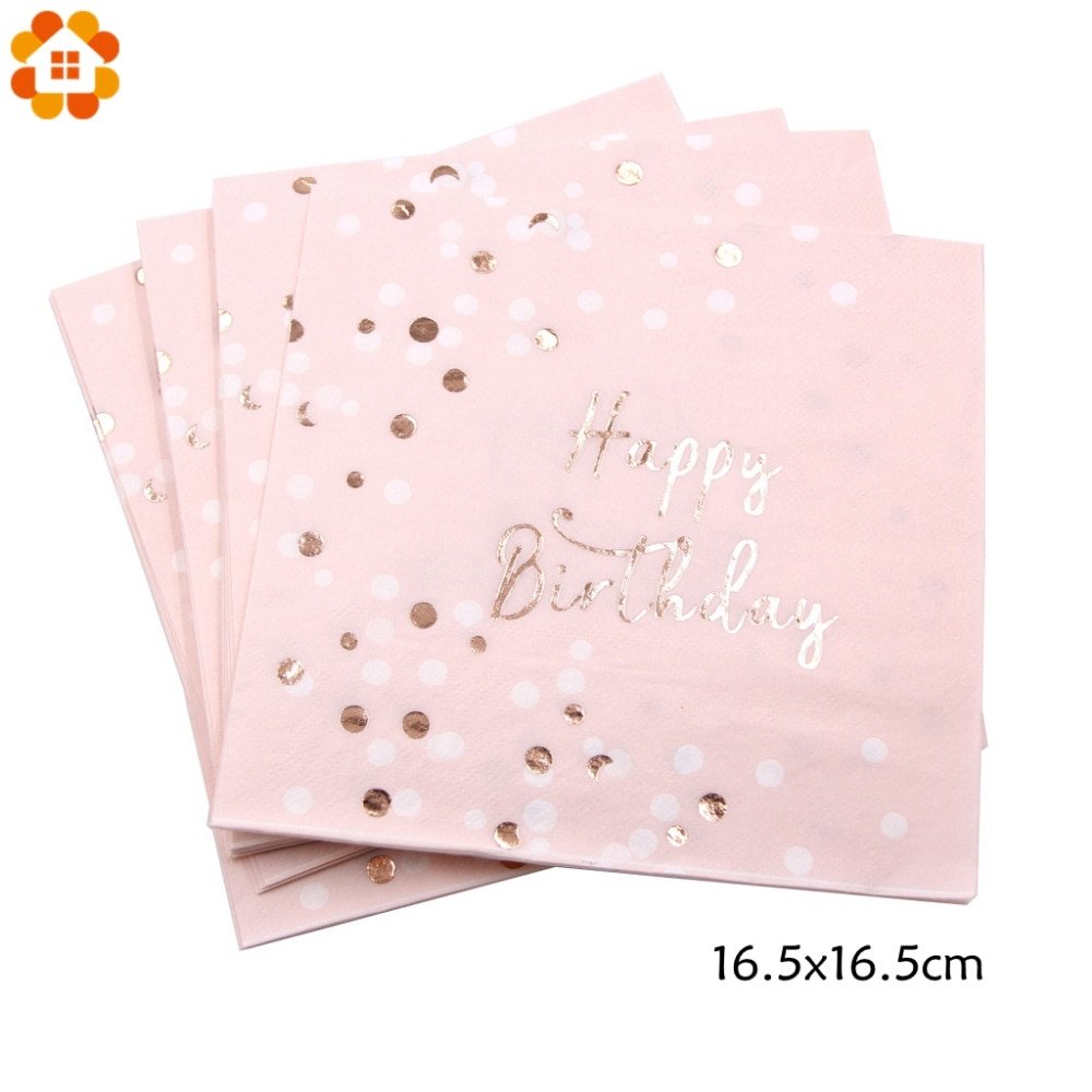 Pink Happy Birthday Series Disposable Tableware Gilding Paper Straws/Napkin/Cup/Plate For Home Kids Birthday Party Decoration - Image 6