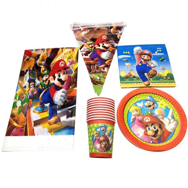 Super Mario Theme Tableware Set Birthday Party Decorate Napkins Plates Cups Baby Shower Table Cover Hanging Banner 51PCS/LOT