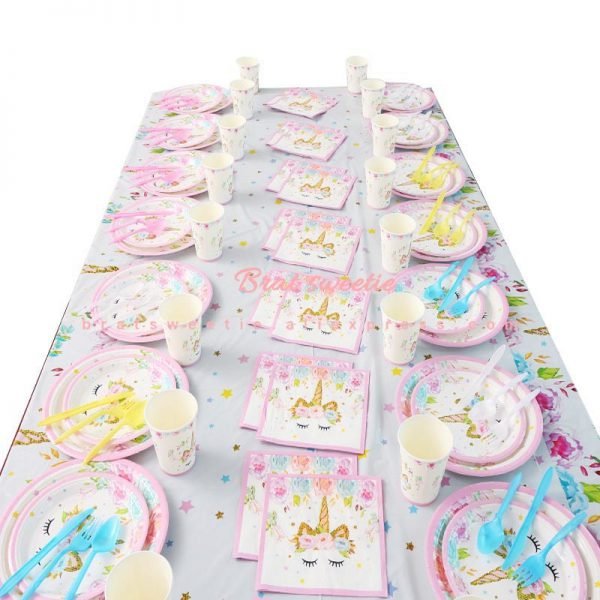 Unicorn Party Disposable Tableware Set Unicornio Flag Banner Baby Shower Girl 1st Birthday Theme Party Plate Cup Tablecloth - Image 3