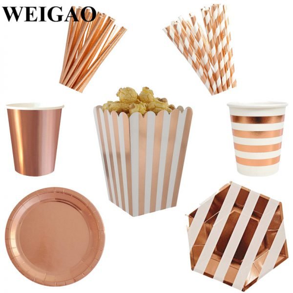 WEIGAO Rose Gold Party Disposable Tableware Champagne Cup Plate Straws 1st Birthday Party Decor Kids Baby Shower Party Supplies - Image 2