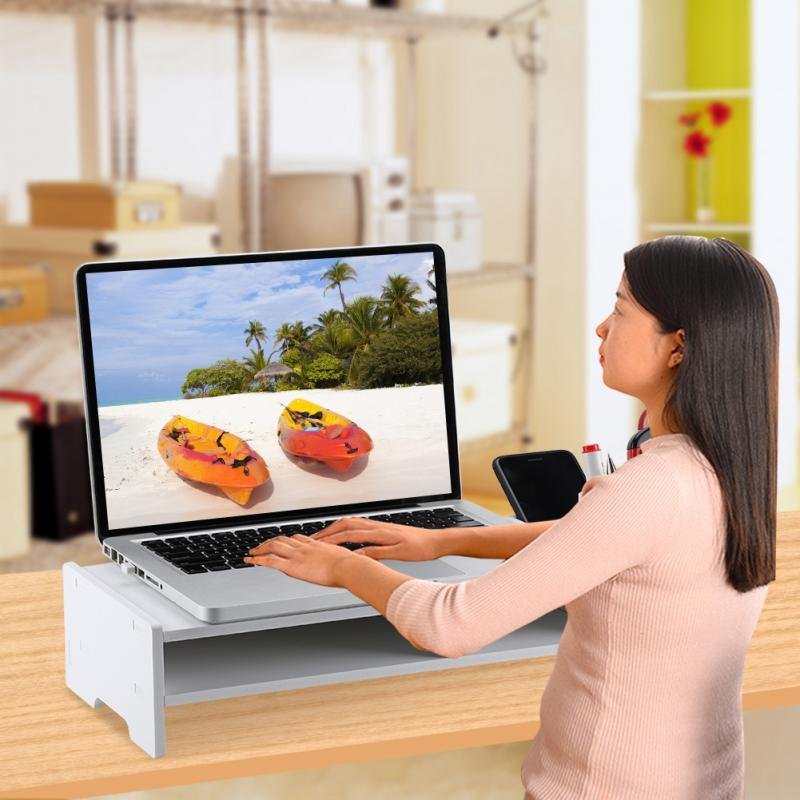 Wooden Computer Monitor Riser Laptop PC Stand for Office Supplies School Teacher Desktop Table Storage Organizer Shelf - Image 2