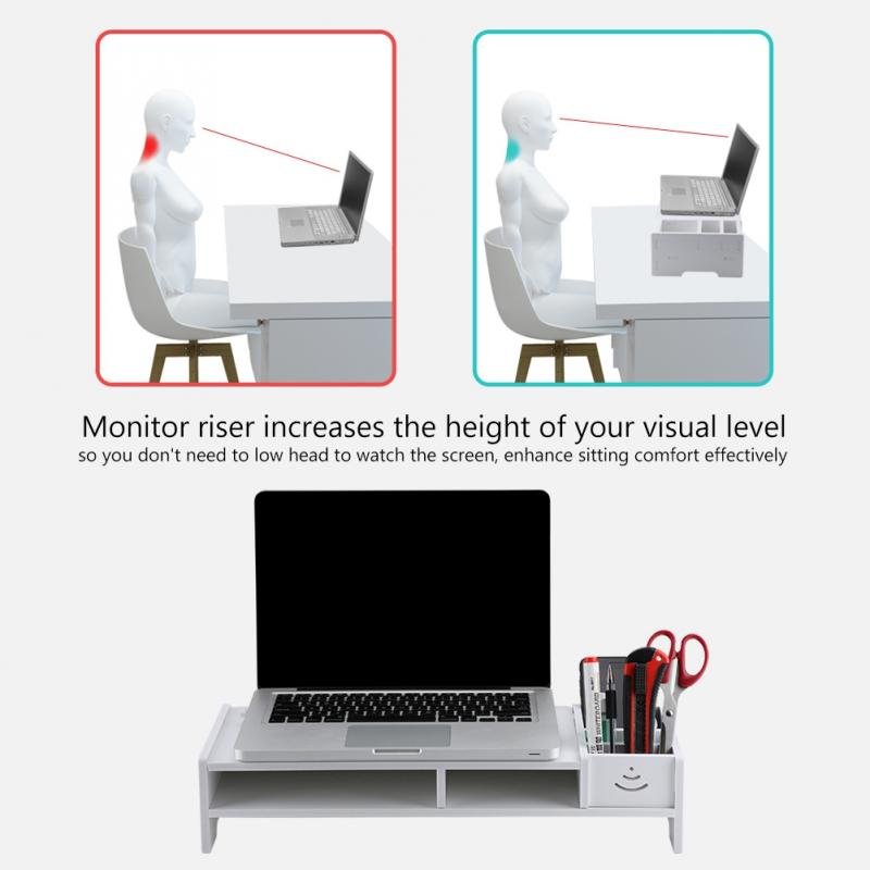 Wooden Computer Monitor Riser Laptop PC Stand for Office Supplies School Teacher Desktop Table Storage Organizer Shelf - Image 4