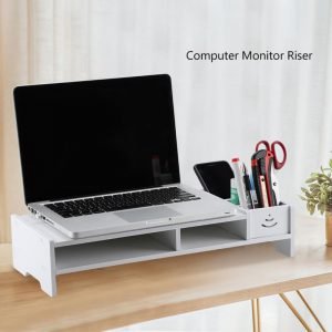 Wooden Computer Monitor Riser Laptop PC Stand for Office Supplies School Teacher Desktop Table Storage Organizer Shelf